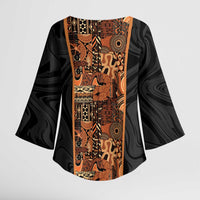 African Tribal Heritage Kimono Sleeve Blouse Earth Tone Pattern