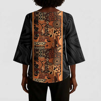 African Tribal Heritage Kimono Sleeve Blouse Earth Tone Pattern