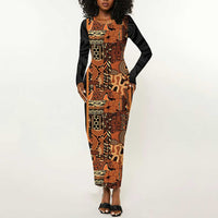African Tribal Heritage Long Sleeve Bodycon Dress Earth Tone Pattern