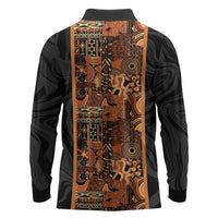 African Tribal Heritage Long Sleeve Polo Shirt Earth Tone Pattern