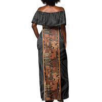 African Tribal Heritage Off Shoulder Maxi Dress Earth Tone Pattern