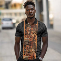 African Tribal Heritage Polo Shirt Earth Tone Pattern