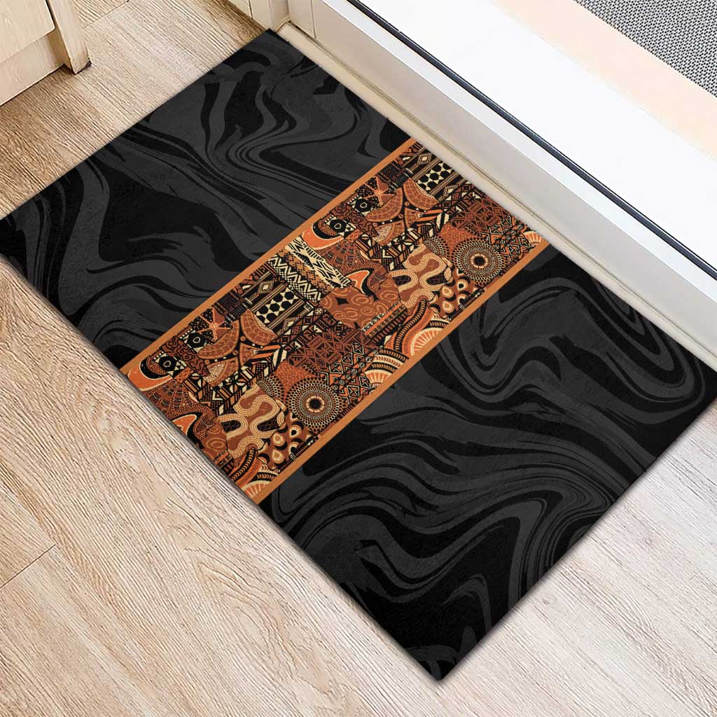 African Tribal Heritage Rubber Doormat Earth Tone Pattern