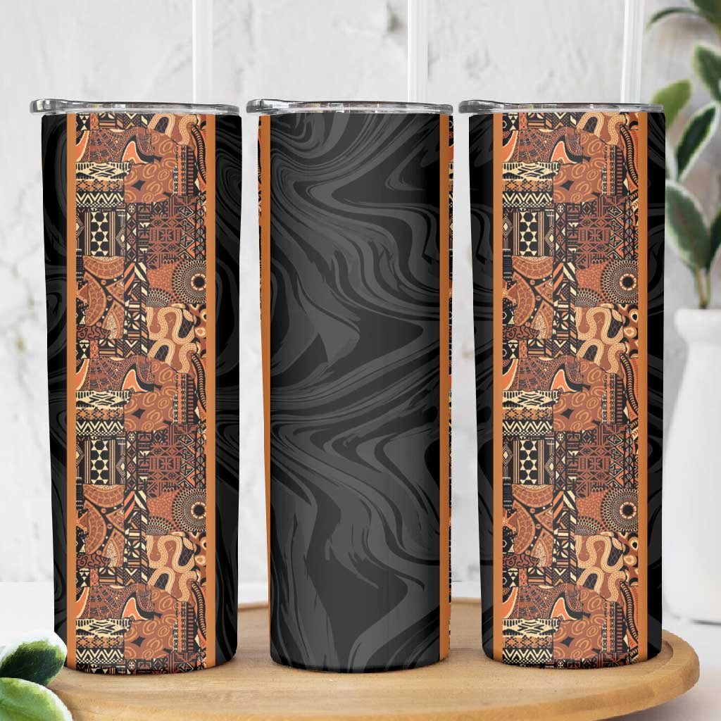 African Tribal Heritage Skinny Tumbler Earth Tone Pattern