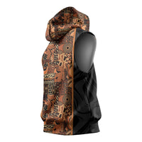 African Tribal Heritage Sleeveless Hoodie Earth Tone Pattern