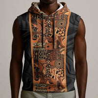 African Tribal Heritage Sleeveless Hoodie Earth Tone Pattern