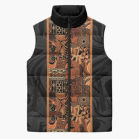 African Tribal Heritage Sleeveless Puffer Jacket Earth Tone Pattern