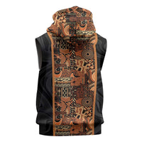 African Tribal Heritage Sleeveless Zip Hoodie Earth Tone Pattern