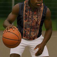 African Tribal Heritage Sleeveless Zip Hoodie Earth Tone Pattern