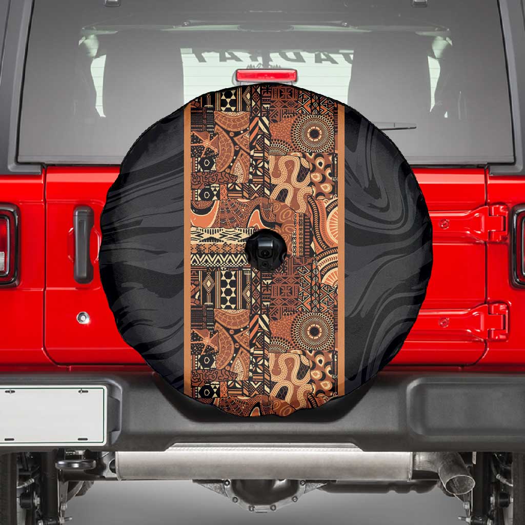 African Tribal Heritage Spare Tire Cover Earth Tone Pattern