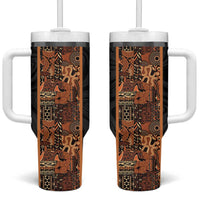 African Tribal Heritage Tumbler With Handle Earth Tone Pattern