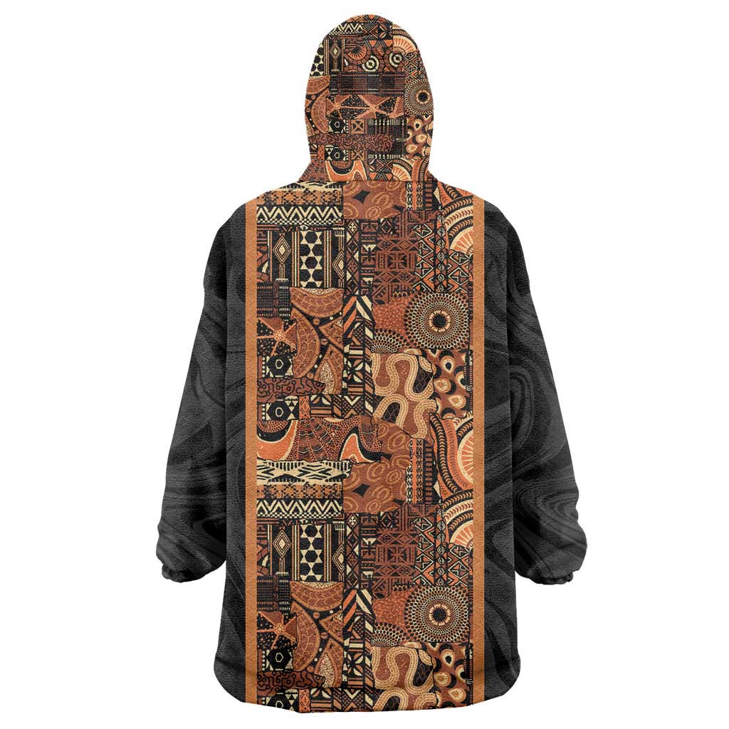 African Tribal Heritage Wearable Blanket Hoodie Earth Tone Pattern