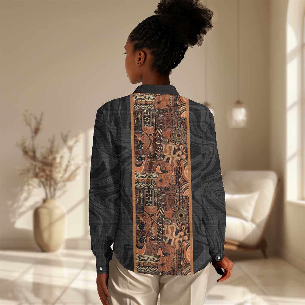 African Tribal Heritage Women Casual Shirt Earth Tone Pattern