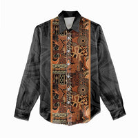 African Tribal Heritage Women Casual Shirt Earth Tone Pattern