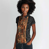African Tribal Heritage Women Polo Shirt Earth Tone Pattern