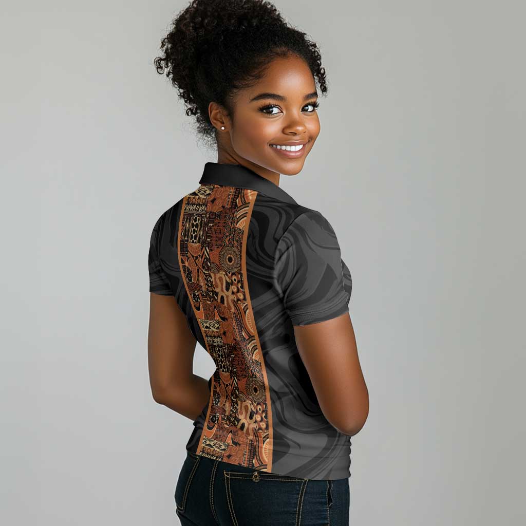 African Tribal Heritage Women Polo Shirt Earth Tone Pattern