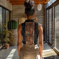 African Tribal Heritage Women Sleeveless Polo Shirt Earth Tone Pattern