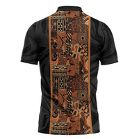 African Tribal Heritage Zipper Polo Shirt Earth Tone Pattern