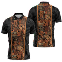 African Tribal Heritage Zipper Polo Shirt Earth Tone Pattern