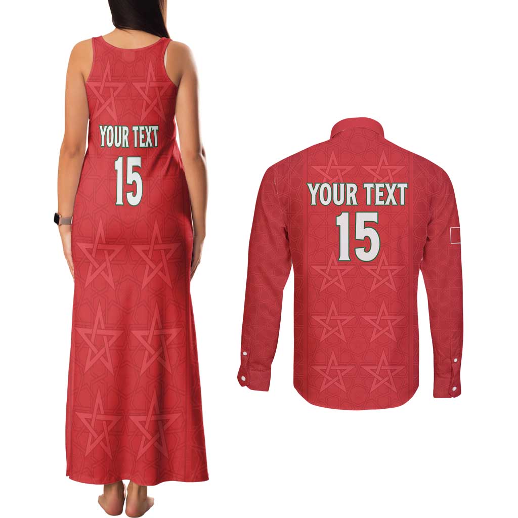 Custom Morocco Football Couples Matching Tank Maxi Dress and Long Sleeve Button Shirt Dima Maghrib