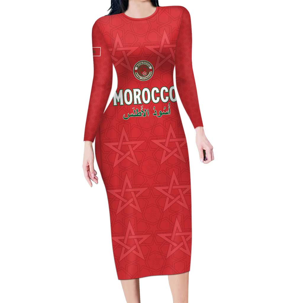 Custom Morocco Football Family Matching Long Sleeve Bodycon Dress and Hawaiian Shirt Dima Maghrib