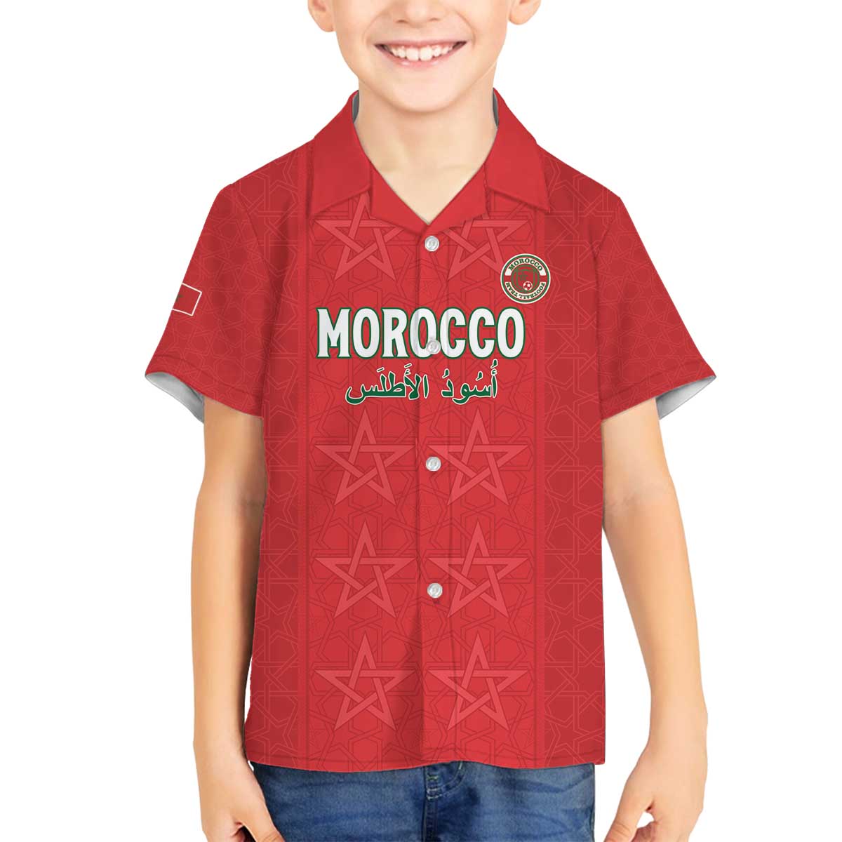 Custom Morocco Football Family Matching Off The Shoulder Long Sleeve Dress and Hawaiian Shirt Dima Maghrib