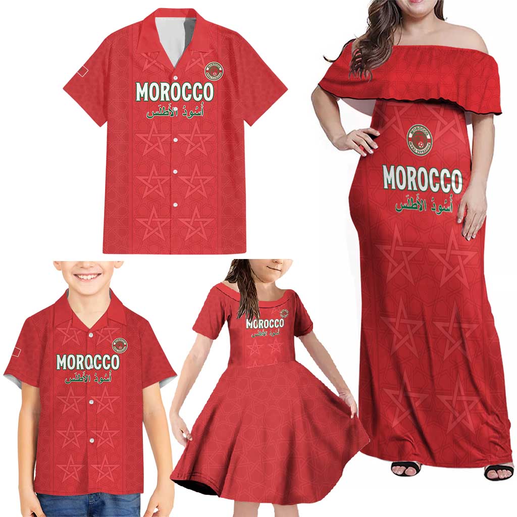Custom Morocco Football Family Matching Off Shoulder Maxi Dress and Hawaiian Shirt Dima Maghrib