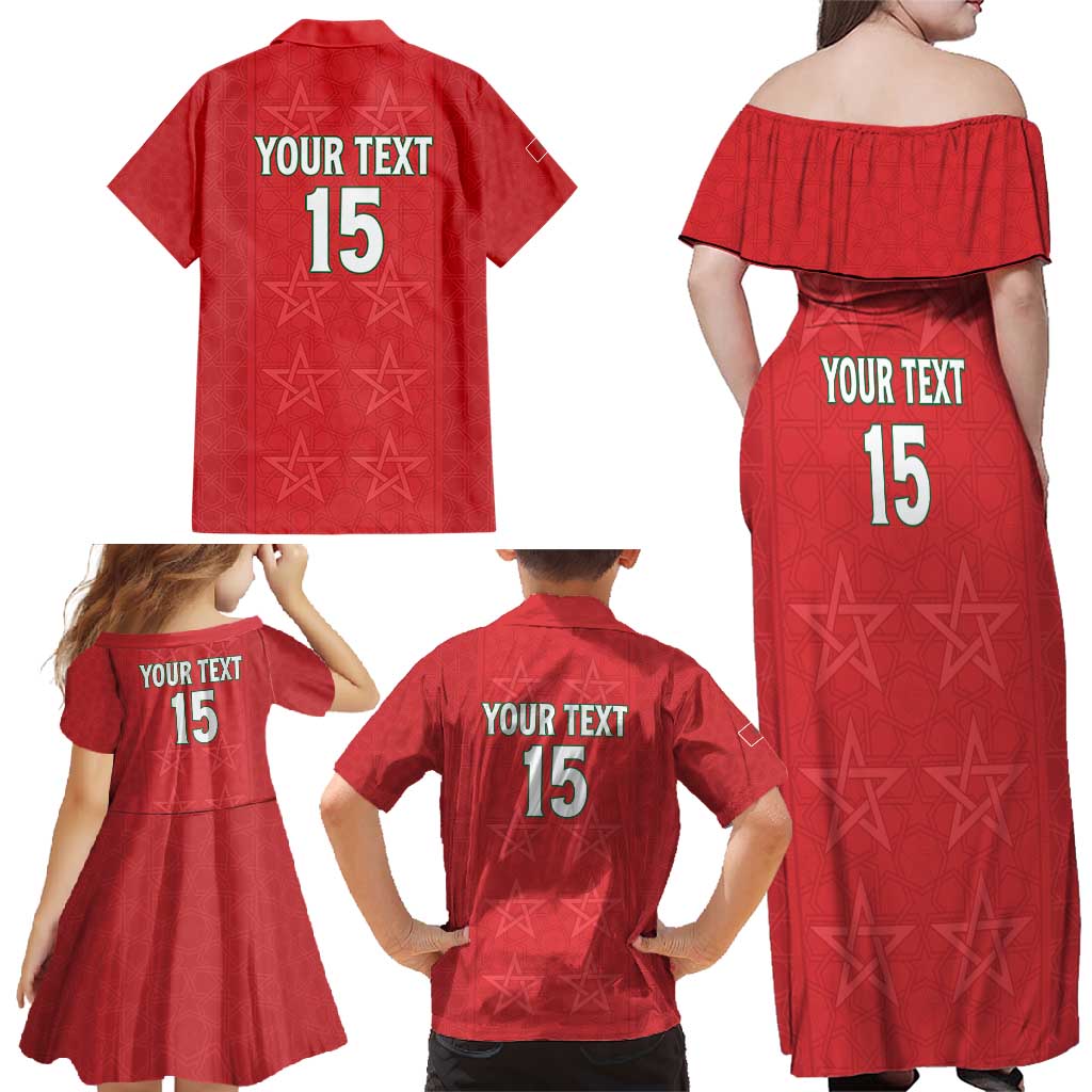 Custom Morocco Football Family Matching Off Shoulder Maxi Dress and Hawaiian Shirt Dima Maghrib