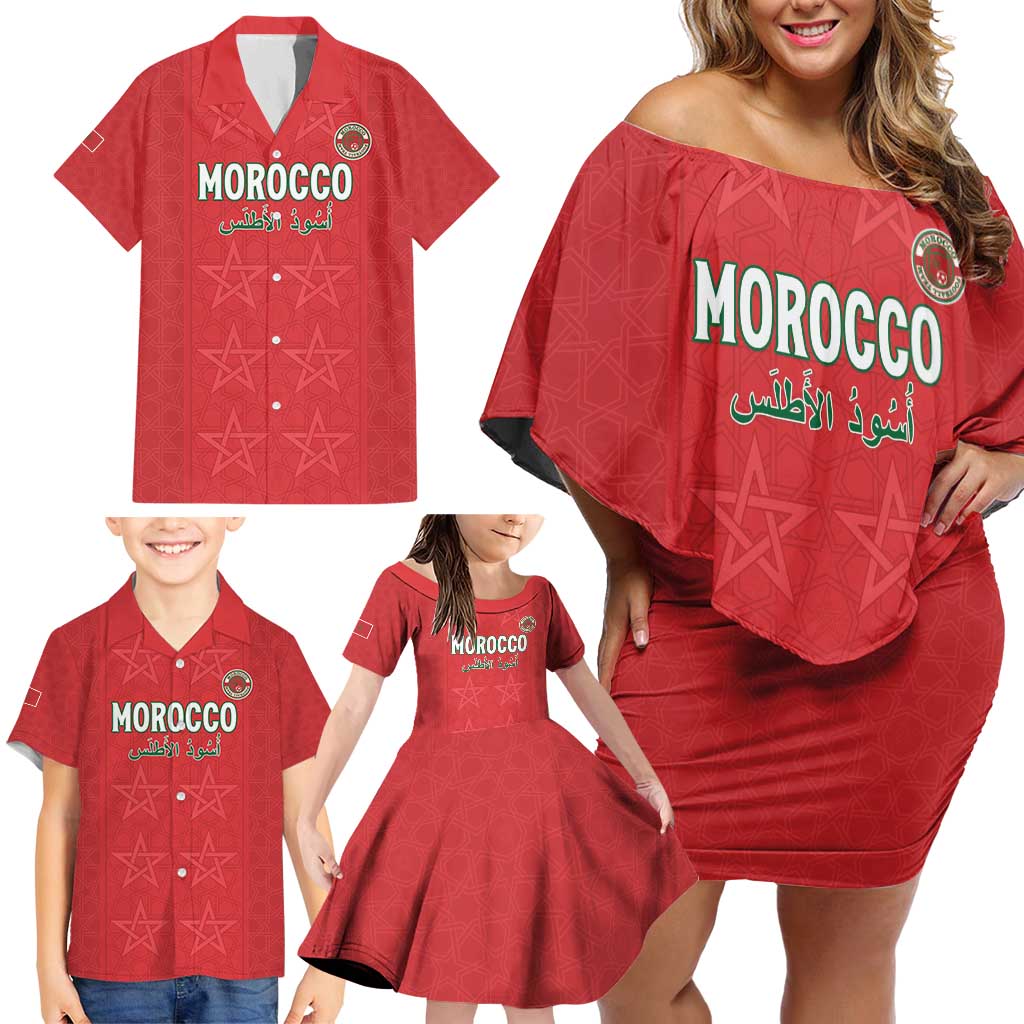 Custom Morocco Football Family Matching Off Shoulder Short Dress and Hawaiian Shirt Dima Maghrib