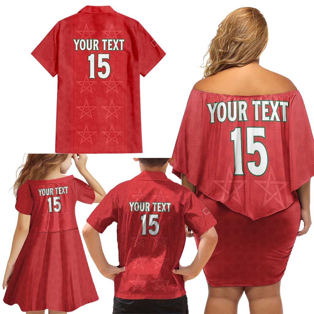 Custom Morocco Football Family Matching Off Shoulder Short Dress and Hawaiian Shirt Dima Maghrib