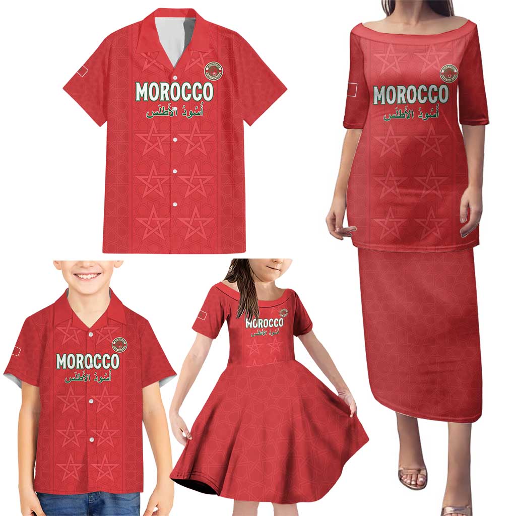 Custom Morocco Football Family Matching Puletasi and Hawaiian Shirt Dima Maghrib