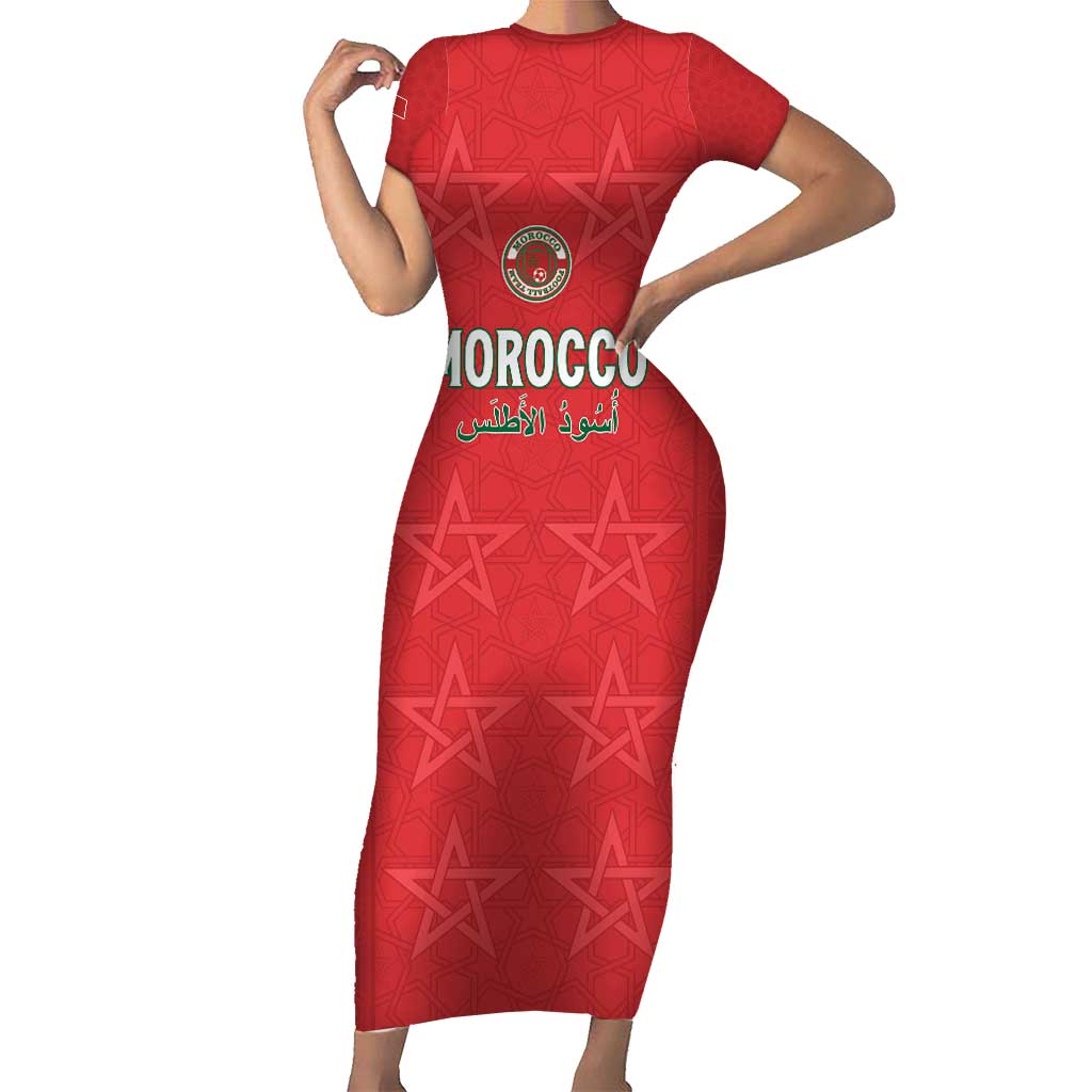 Custom Morocco Football Family Matching Short Sleeve Bodycon Dress and Hawaiian Shirt Dima Maghrib