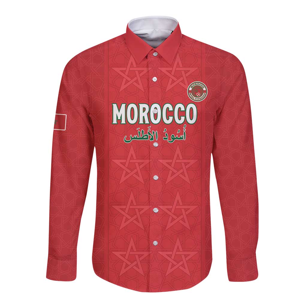 Custom Morocco Football Long Sleeve Button Shirt Dima Maghrib