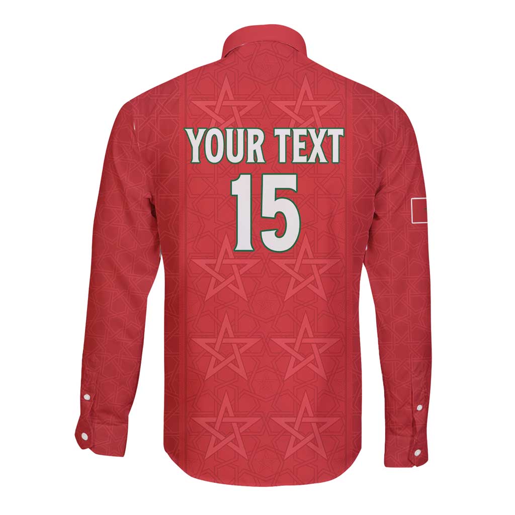 Custom Morocco Football Long Sleeve Button Shirt Dima Maghrib