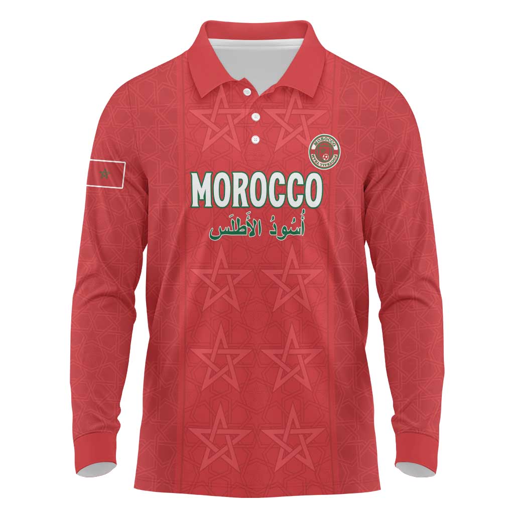 Custom Morocco Football Long Sleeve Polo Shirt Dima Maghrib