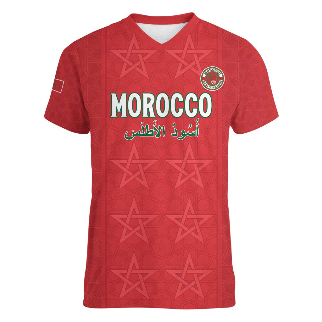 Custom Morocco Football Women V-Neck T-Shirt Dima Maghrib