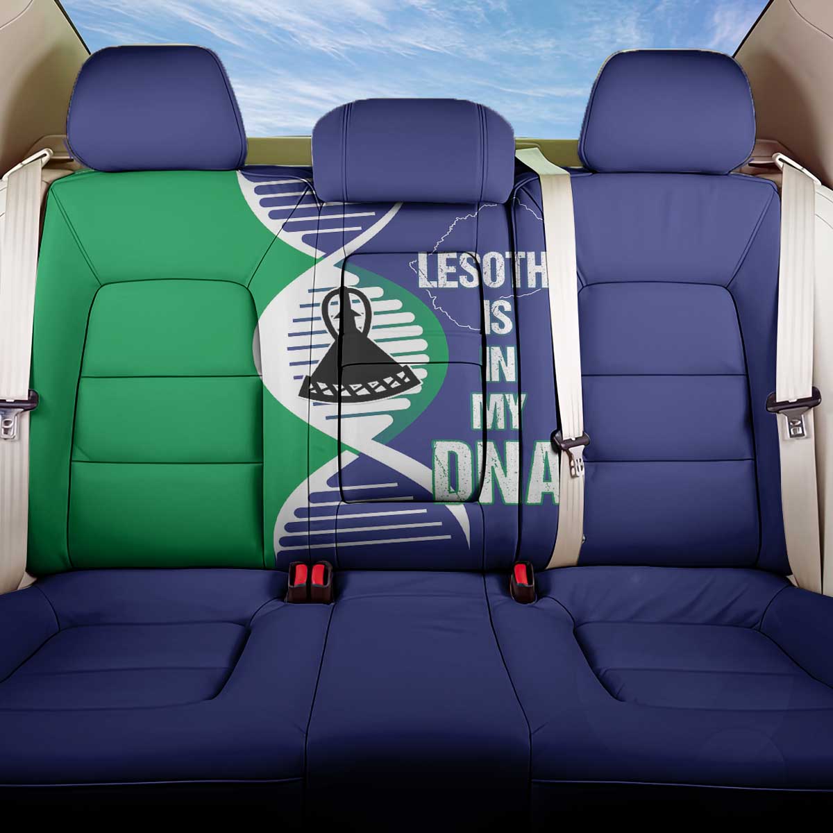 Lesotho Is In My DNA Back Car Seat Cover Lesotho Map and Coat Of Arms