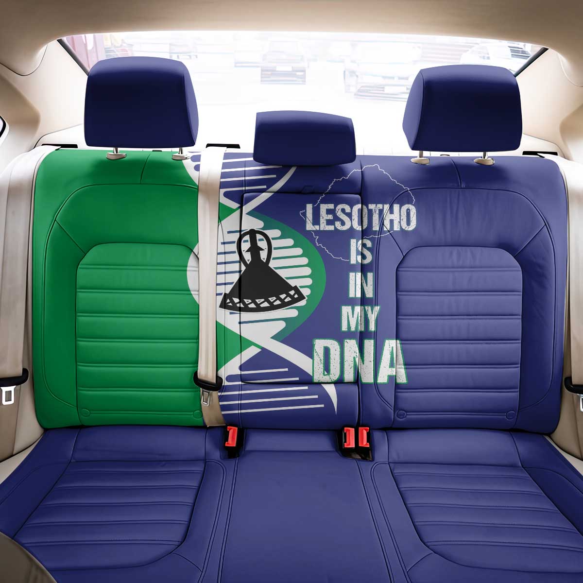 Lesotho Is In My DNA Back Car Seat Cover Lesotho Map and Coat Of Arms