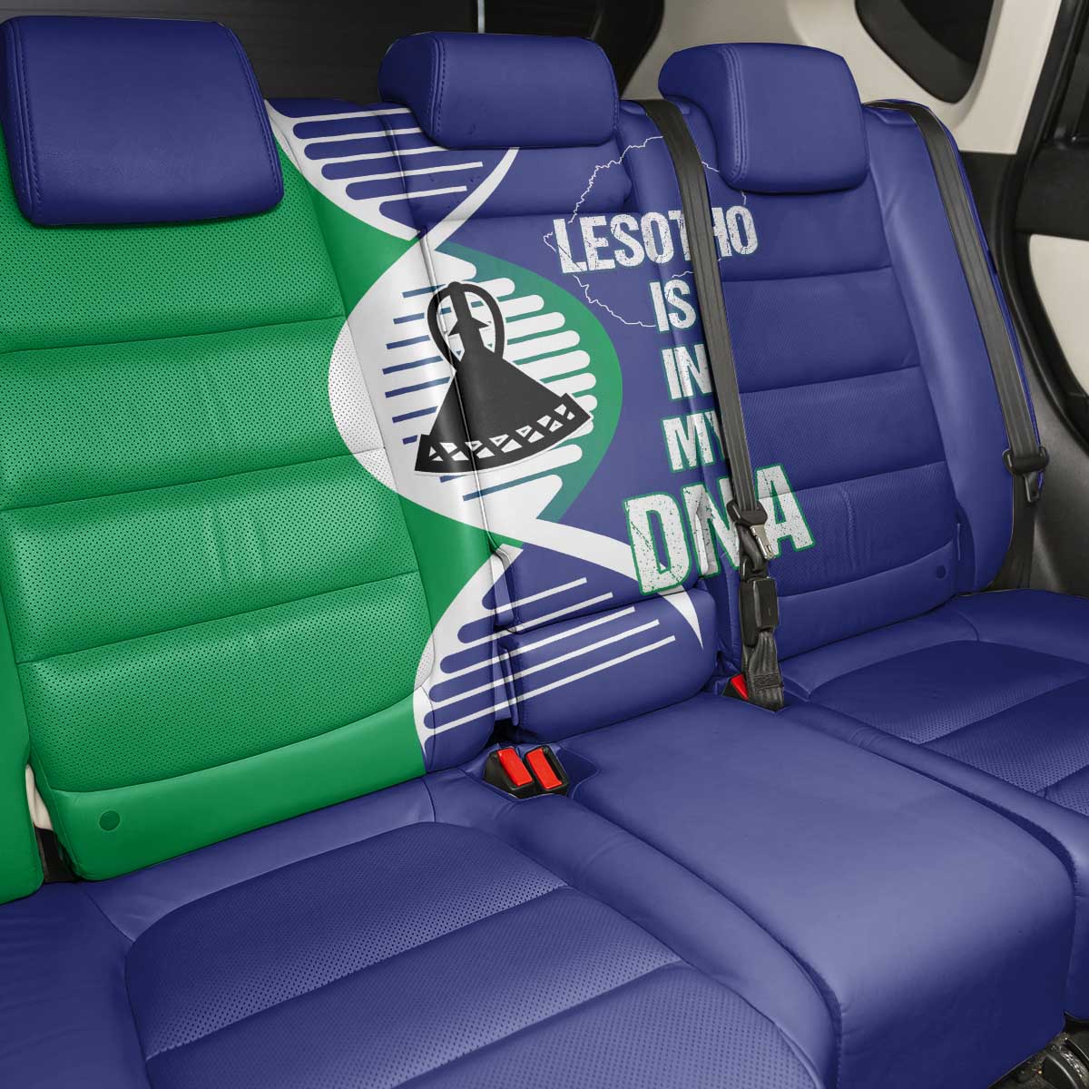 Lesotho Is In My DNA Back Car Seat Cover Lesotho Map and Coat Of Arms
