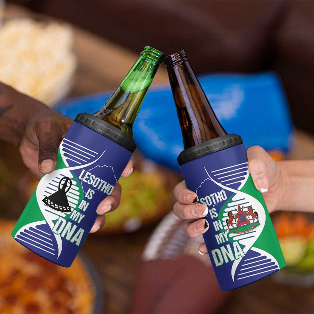 Lesotho Is In My DNA 4 in 1 Can Cooler Tumbler Lesotho Map and Coat Of Arms