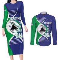 Lesotho Is In My DNA Couples Matching Long Sleeve Bodycon Dress and Long Sleeve Button Shirt Lesotho Map and Coat Of Arms