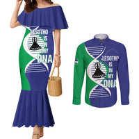 Lesotho Is In My DNA Couples Matching Mermaid Dress and Long Sleeve Button Shirt Lesotho Map and Coat Of Arms