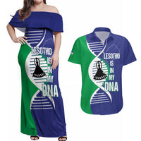 Lesotho Is In My DNA Couples Matching Off Shoulder Maxi Dress and Hawaiian Shirt Lesotho Map and Coat Of Arms