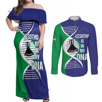 Lesotho Is In My DNA Couples Matching Off Shoulder Maxi Dress and Long Sleeve Button Shirt Lesotho Map and Coat Of Arms