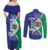 Lesotho Is In My DNA Couples Matching Off Shoulder Maxi Dress and Long Sleeve Button Shirt Lesotho Map and Coat Of Arms
