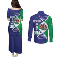 Lesotho Is In My DNA Couples Matching Puletasi and Long Sleeve Button Shirt Lesotho Map and Coat Of Arms