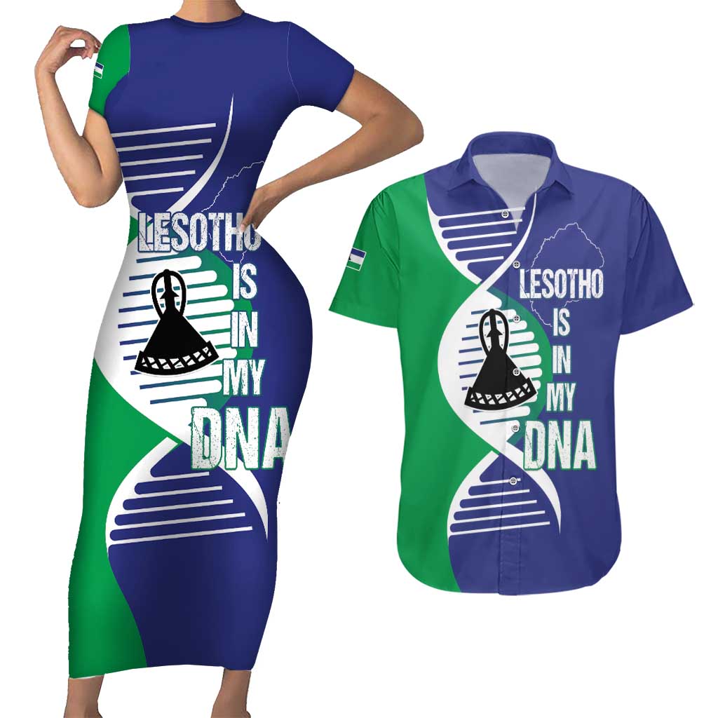 Lesotho Is In My DNA Couples Matching Short Sleeve Bodycon Dress and Hawaiian Shirt Lesotho Map and Coat Of Arms