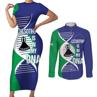 Lesotho Is In My DNA Couples Matching Short Sleeve Bodycon Dress and Long Sleeve Button Shirt Lesotho Map and Coat Of Arms