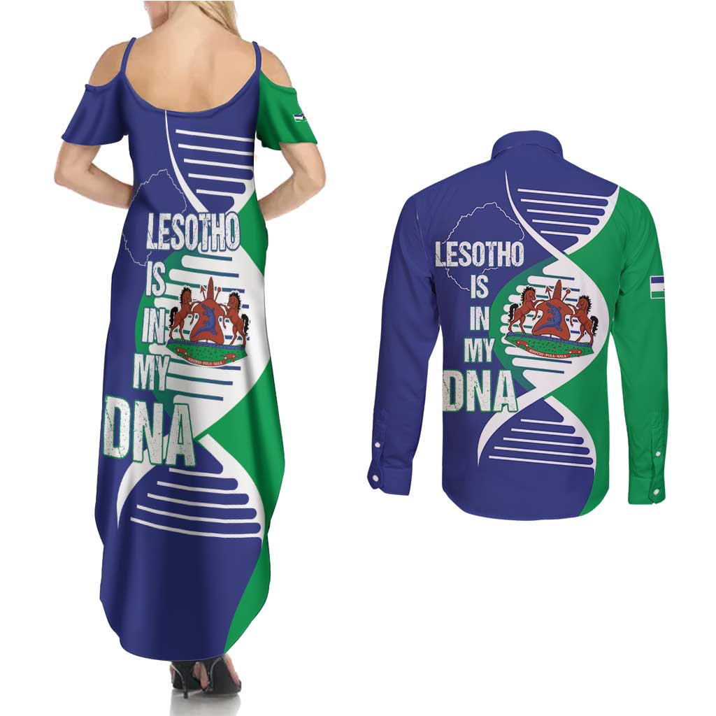 Lesotho Is In My DNA Couples Matching Summer Maxi Dress and Long Sleeve Button Shirt Lesotho Map and Coat Of Arms