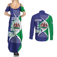 Lesotho Is In My DNA Couples Matching Summer Maxi Dress and Long Sleeve Button Shirt Lesotho Map and Coat Of Arms